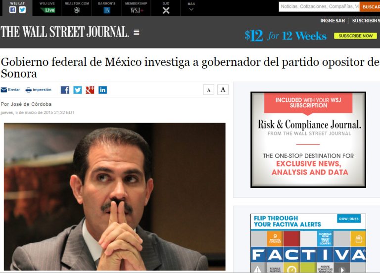 Real la investigación contra Guillermo Padrés: Corresponsal de Wall Street Journal